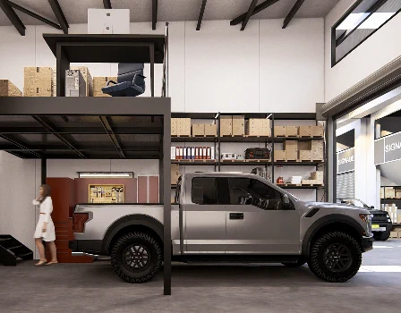 3d-renders-truck-in-garage-desk